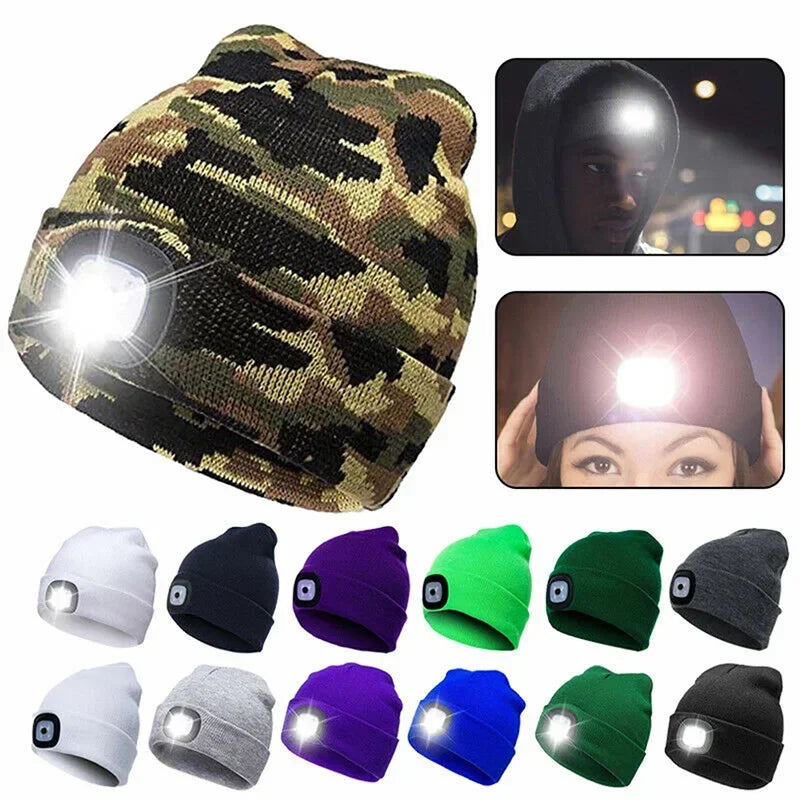 1Pc Outdoor Fishing Caps LED Lighted Beanie Cap Men Knit Hat Winter Warm Hunting Camping Running Hat Gifts for Men Women