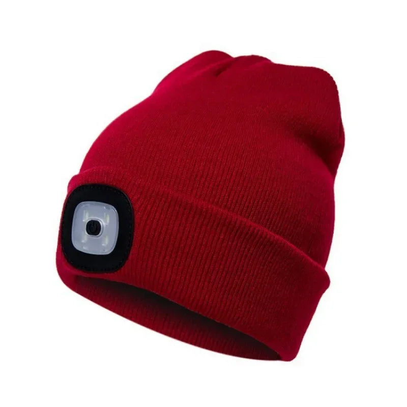 1Pc Outdoor Fishing Caps LED Lighted Beanie Cap Men Knit Hat Winter Warm Hunting Camping Running Hat Gifts for Men Women