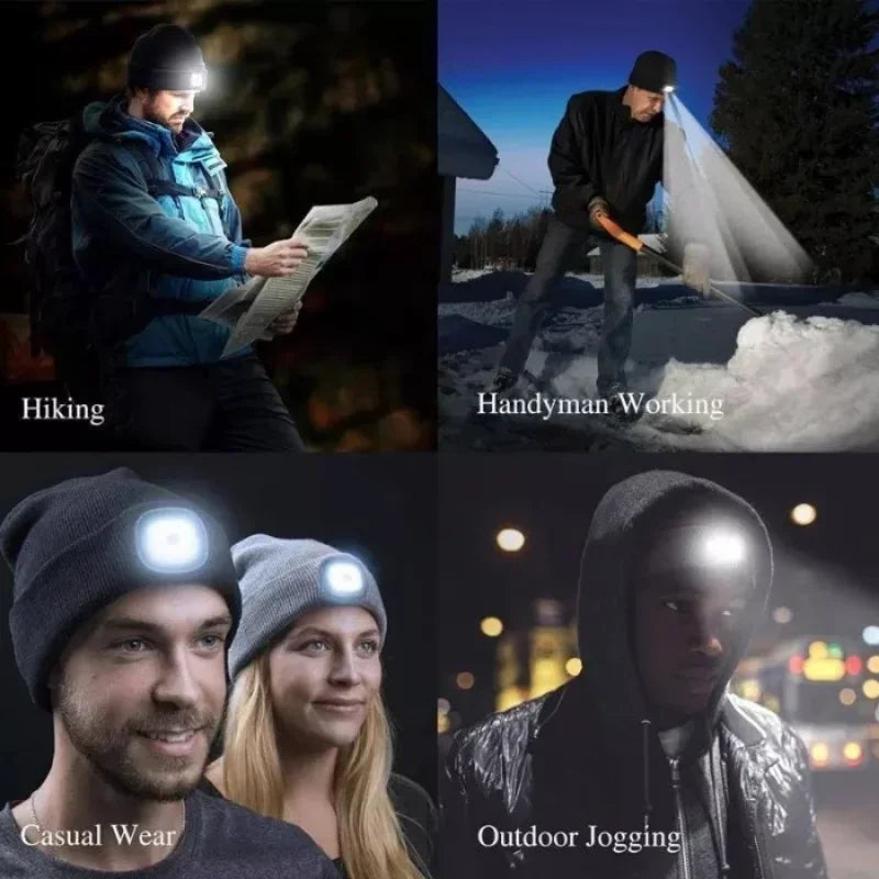 1Pc Outdoor Fishing Caps LED Lighted Beanie Cap Men Knit Hat Winter Warm Hunting Camping Running Hat Gifts for Men Women