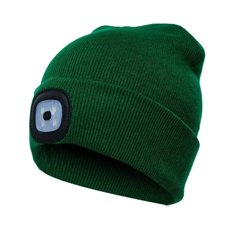 1Pc Outdoor Fishing Caps LED Lighted Beanie Cap Men Knit Hat Winter Warm Hunting Camping Running Hat Gifts for Men Women