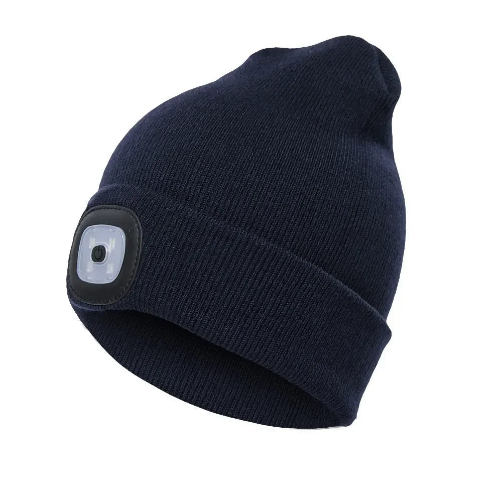 1Pc Outdoor Fishing Caps LED Lighted Beanie Cap Men Knit Hat Winter Warm Hunting Camping Running Hat Gifts for Men Women