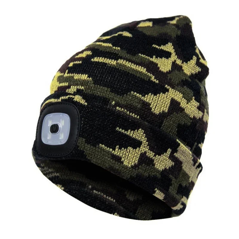 1Pc Outdoor Fishing Caps LED Lighted Beanie Cap Men Knit Hat Winter Warm Hunting Camping Running Hat Gifts for Men Women