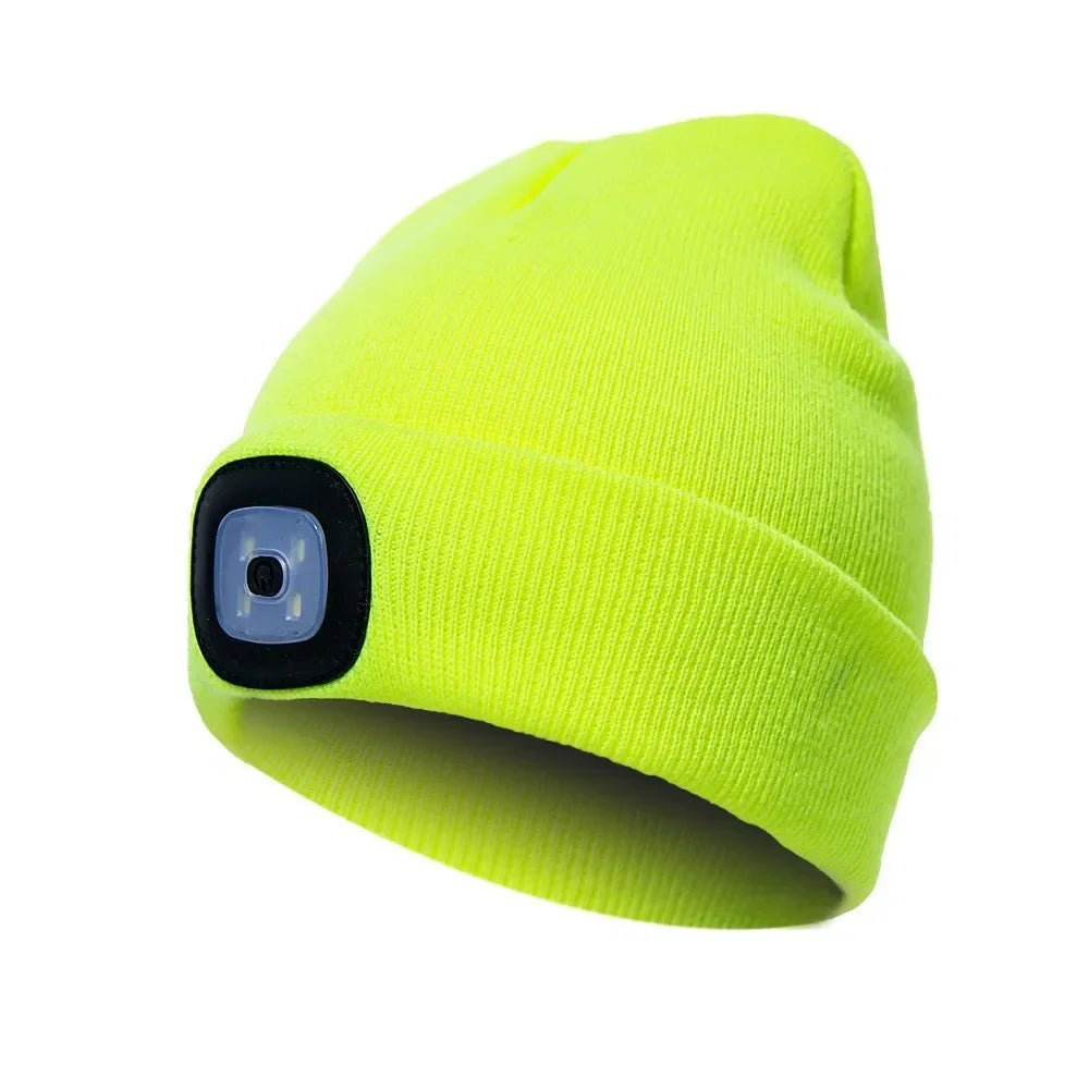1Pc Outdoor Fishing Caps LED Lighted Beanie Cap Men Knit Hat Winter Warm Hunting Camping Running Hat Gifts for Men Women