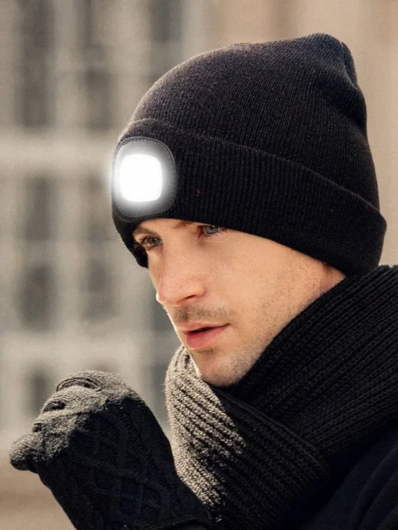 1Pc Outdoor Fishing Caps LED Lighted Beanie Cap Men Knit Hat Winter Warm Hunting Camping Running Hat Gifts for Men Women